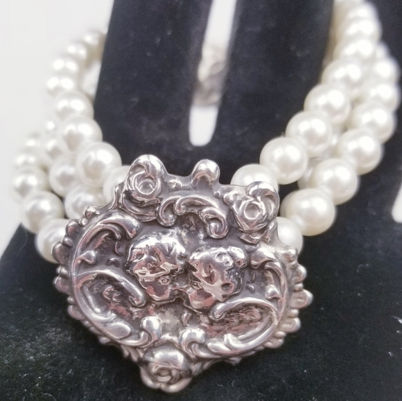 Artisan 925 SS & Faux Pearl Bracelet & Earrings - Picture 3 of 16